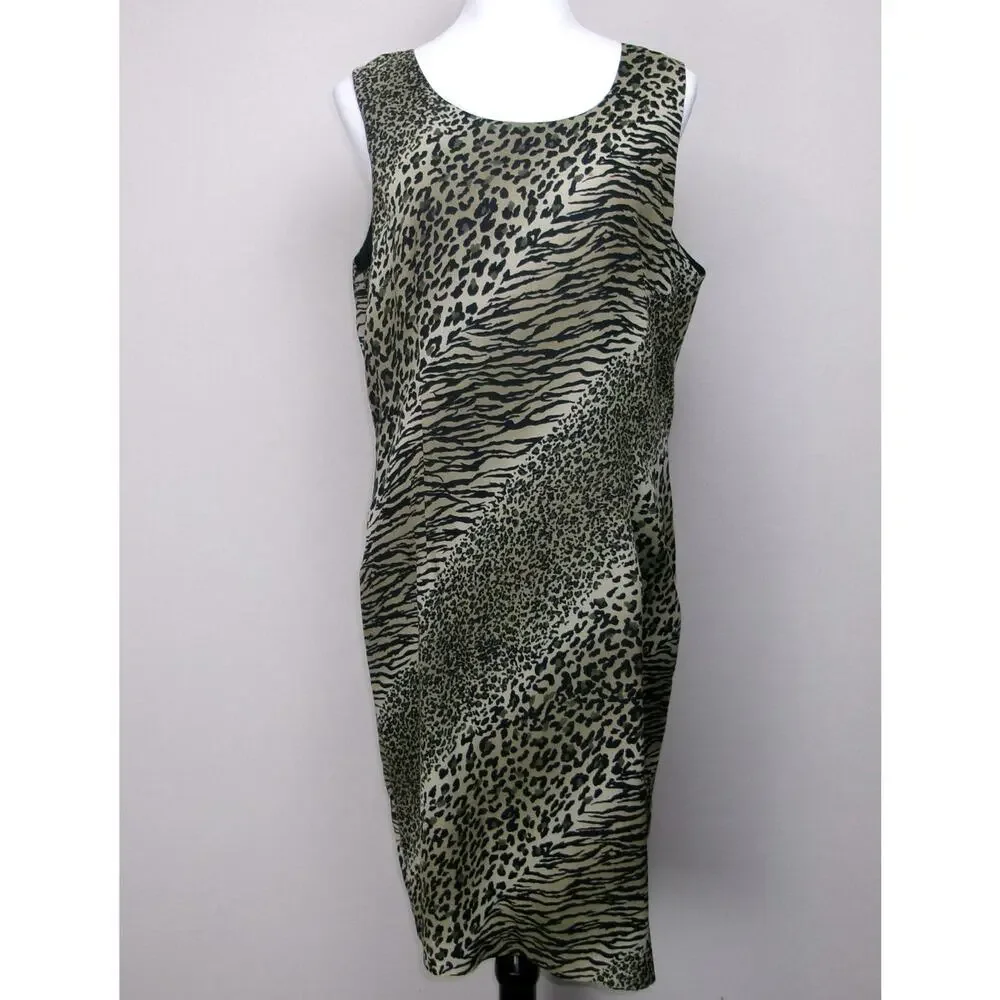 Sheath Dress Animal Print Sz 14 Sleeveless Zip Up Back Lined Y2K Made In USA